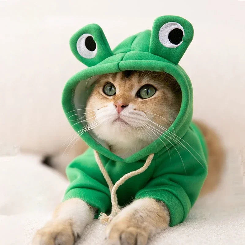 Autumn Winter Cat & Dog Hoodies, Cute Frog-Shaped Fleece Sweatshirt for Small Pets