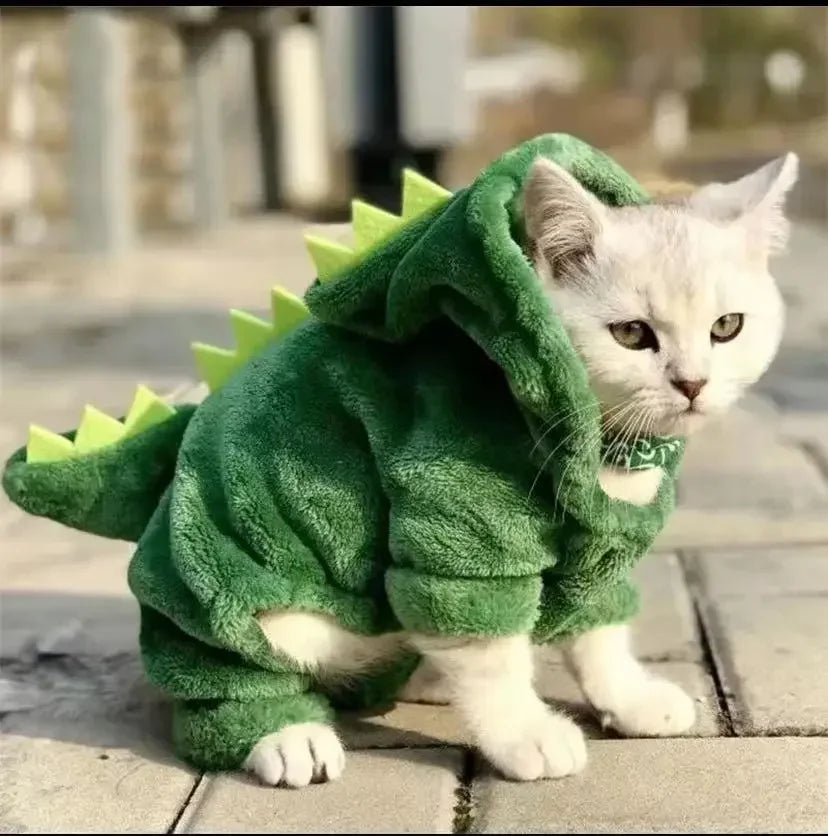 Dinosaur Halloween Costume – Warm Fleece Hoodie for Cats & Small Dogs