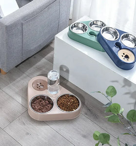 Dog & Cat Self-Service Feeder with Double Bowls and Water Bottle