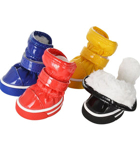 4pcs Pet Dog Shoes, Winter Warm Snow Boots, PU Leather, Waterproof & Anti-Slip for Small Dogs