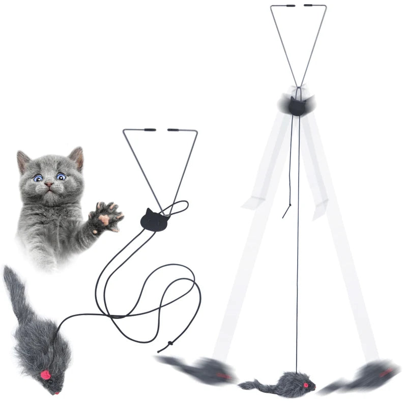 Interactive Cat Toy - Hanging Plush Mouse with Door Clip & Elastic