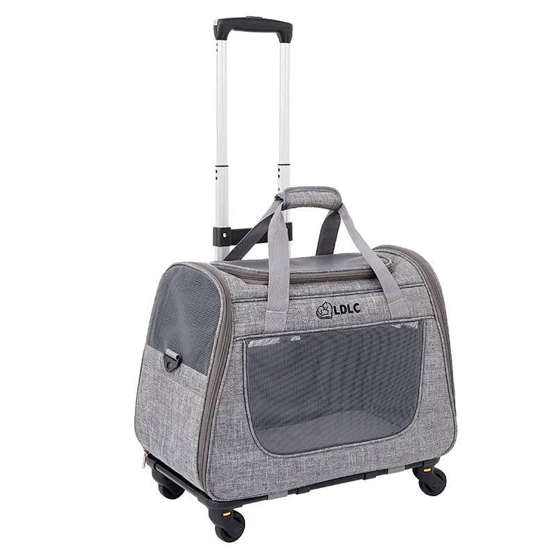 Breathable Portable Pet Carrier with Pull Rod – Lightweight Travel Trolley for Dogs and Cats