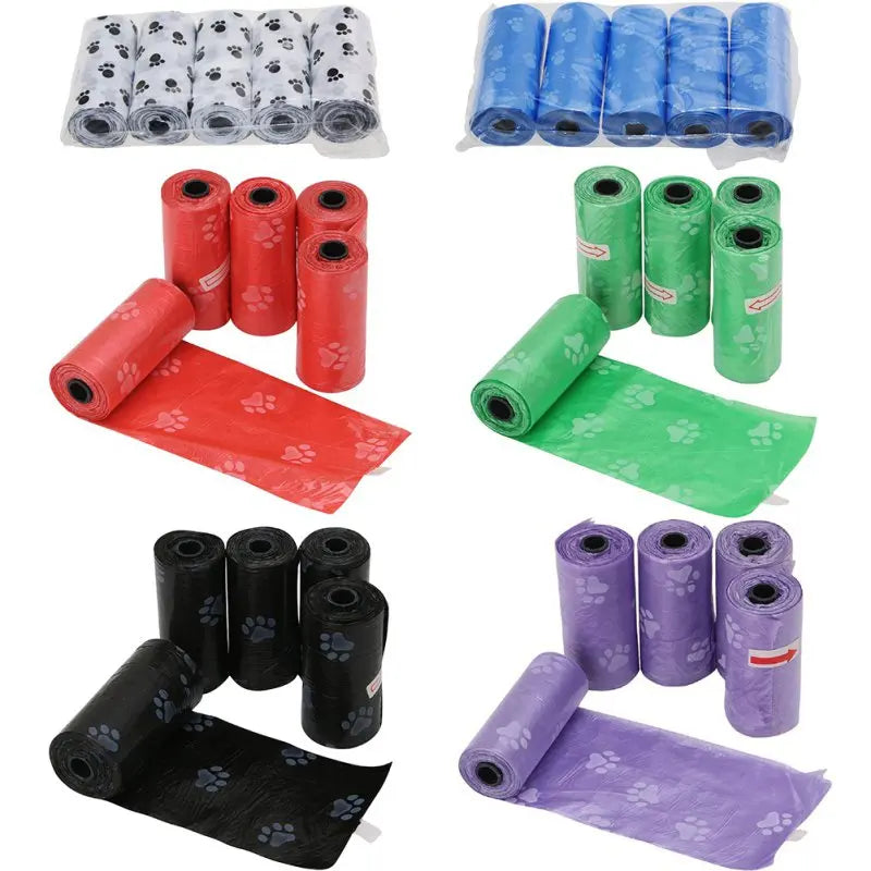 5-Pack Biodegradable Pet Poop Bags – Printed Disposable Dog Waste Bags
