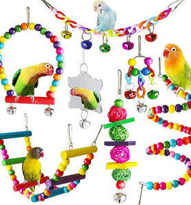 7-Piece Parrot Toy Set – Swing, Suspension Bridge, Ball, Bells, and Cage Accessories