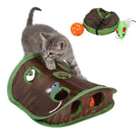 Cute Cat Interactive Hide & Seek Game - 9-Hole Tunnel Mouse Hunt Toy