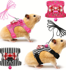 2pcs Hamster Harness & Leash Set - Padded Vest with Bow Bells