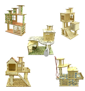 Wooden Hamster Villa House & Climbing Toy for Small Pets