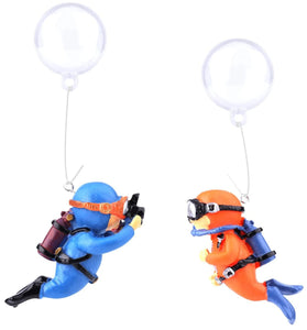 2-Pack Floating Diver Aquarium Ornaments (Orange & Blue)