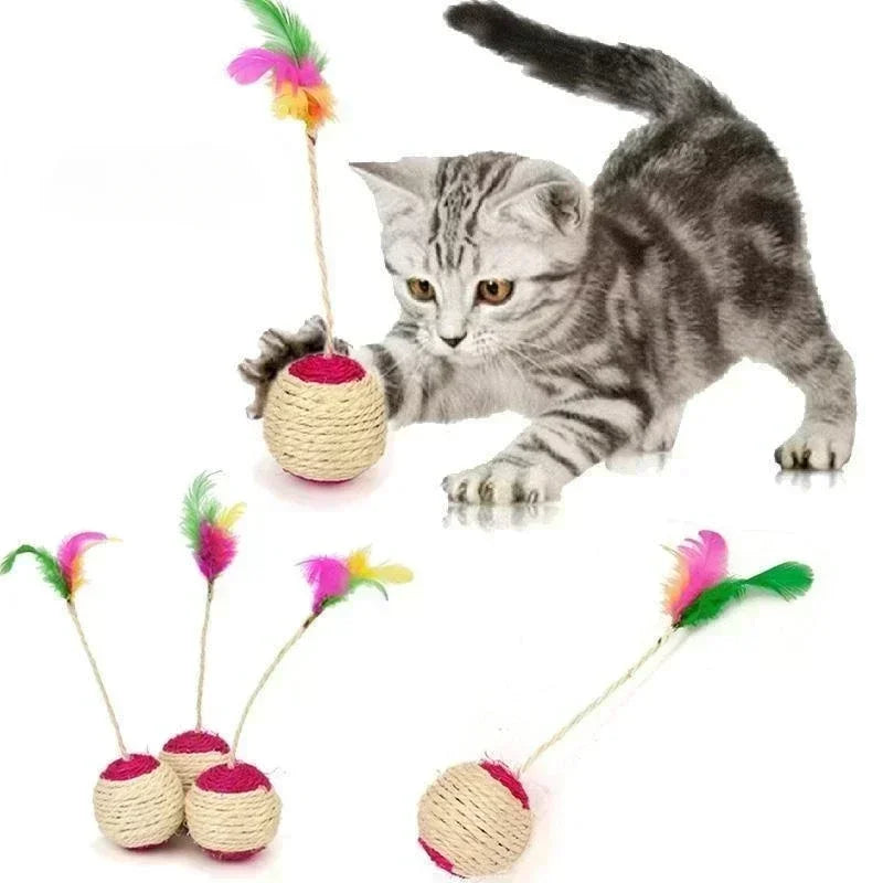 Sisal Scratching Ball Cat Toy - Interactive Training Toy with Feather
