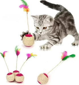Sisal Scratching Ball Cat Toy - Interactive Training Toy with Feather