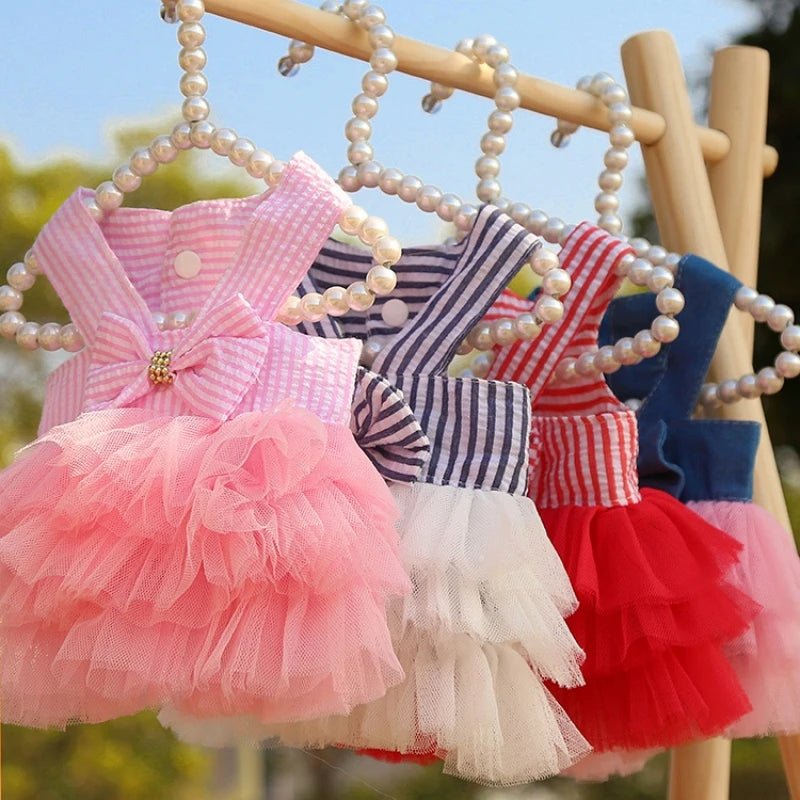 Dog Summer Dress & Cat Lace Skirt - Cute Stripe Princess Apparel for Chihuahua & Puppies