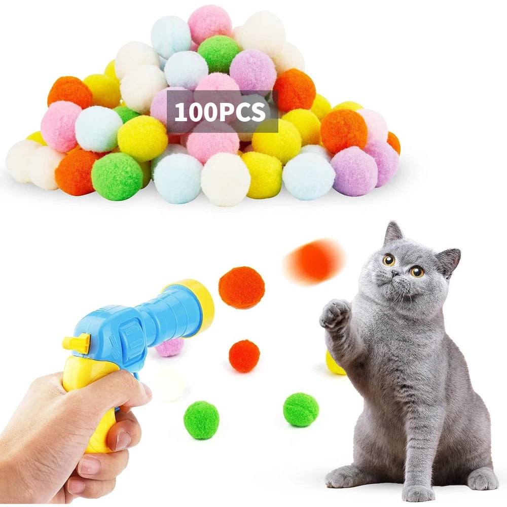 Plush Ball Shooting Gun - Interactive Cat Toy with Mini Pompom Launcher
