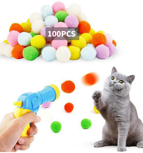 Plush Ball Shooting Gun - Interactive Cat Toy with Mini Pompom Launcher