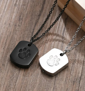 Paw Print Cremation Jewelry Necklace - Urn Pendant for Cat & Dog Ashes, Memorial Pendant for Men & Women