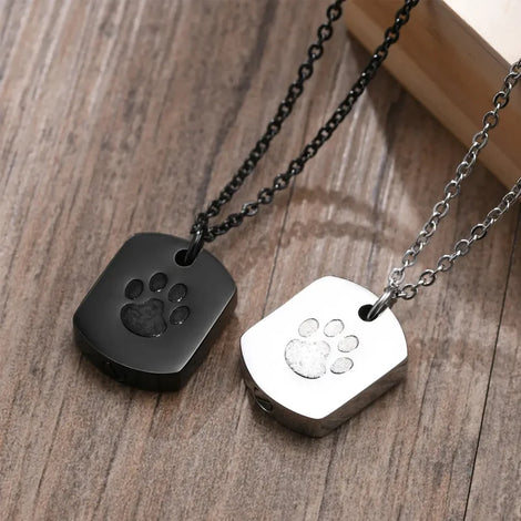 Paw Print Cremation Jewelry Necklace - Urn Pendant for Cat & Dog Ashes, Memorial Pendant for Men & Women
