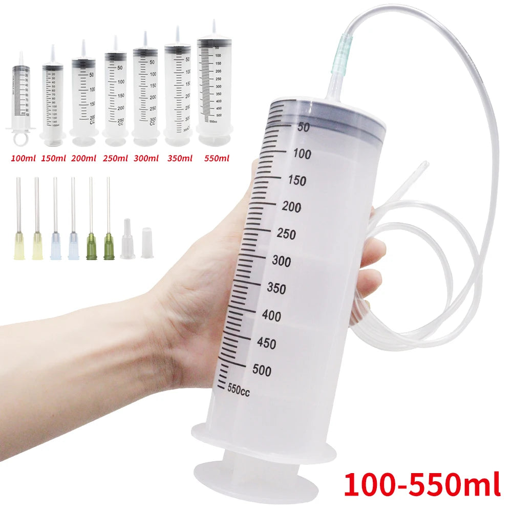 100-550ml Plastic Syringes with Tube & Tip Cap for Dispensing, Feeding, & Watering
