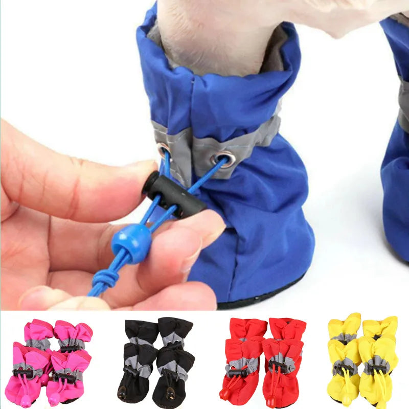 4pcs Waterproof Pet Dog Shoes, Anti-Slip Rain Boots for Small Dogs & Cats