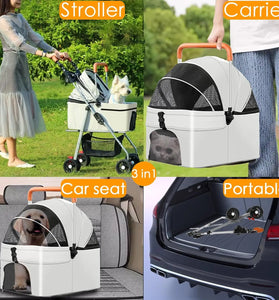 Dog Stroller with Foldable Design and Portable Food & Water Bowl Set
