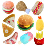 Plush Squeaky Dog Toys - Ice Cream, Fries, and Hamburger Chew Toys