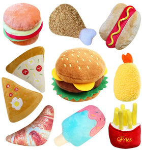 Plush Squeaky Dog Toys - Ice Cream, Fries, and Hamburger Chew Toys