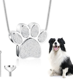 Paw Print Urn Necklace - Stainless Steel Cremation Jewelry for Pet Ashes, Memorial Keepsake for Men & Women