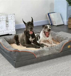 Jumbo Orthopedic Memory Foam Dog Sofa with Bolster, Waterproof, Removable Cover, and Elevated Cushion