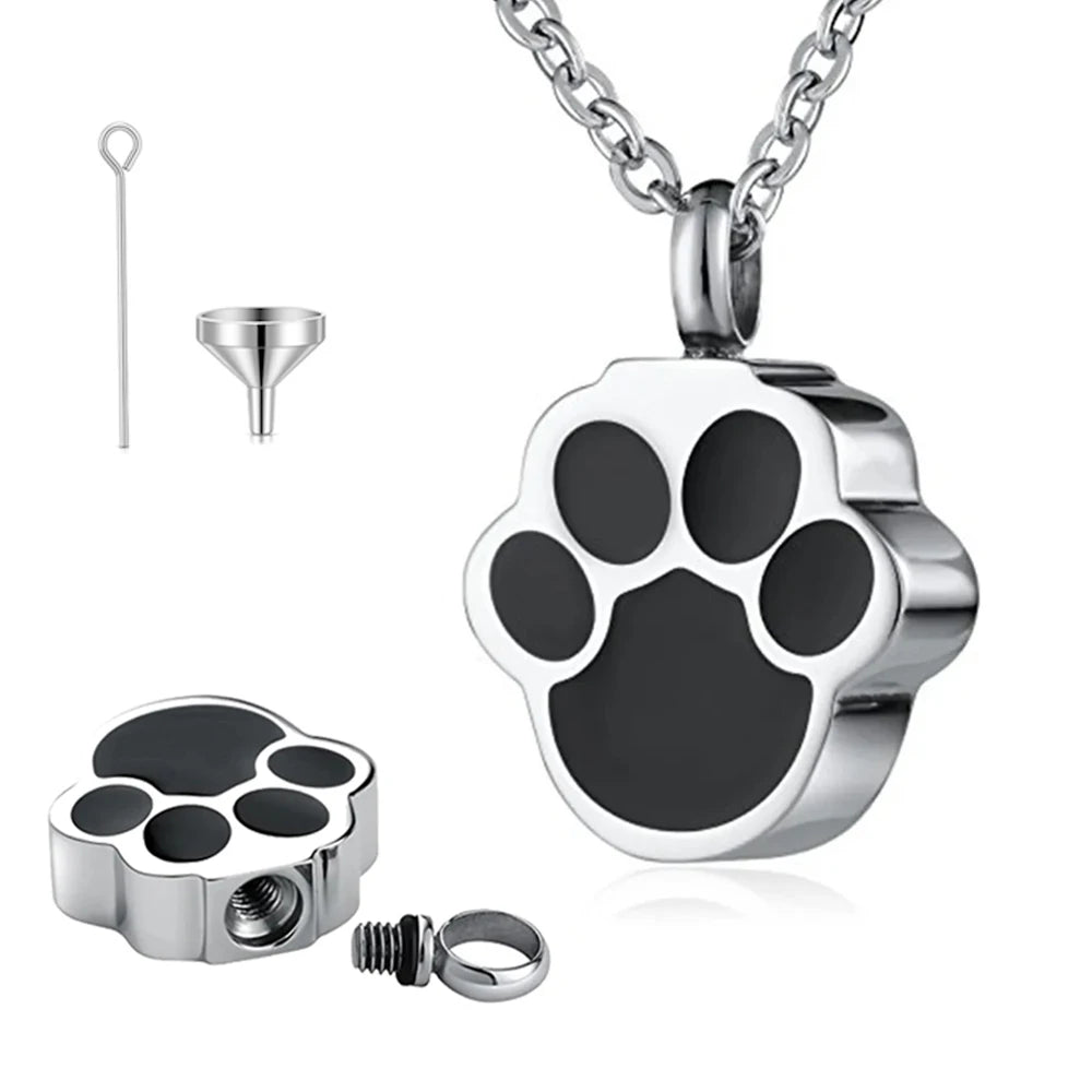 Pet Paw Print Cremation Necklace – Memorial Ashes Keepsake for Men & Women