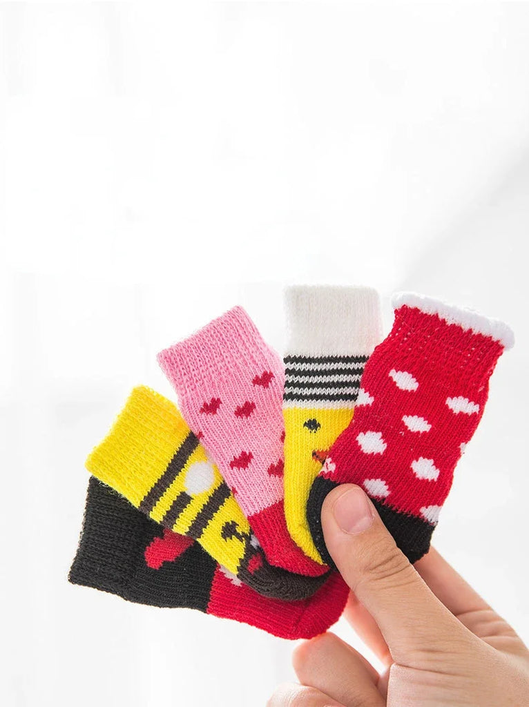 4Pcs Cute Pet Dog Socks, Anti-Slip Paw Protectors for Small Breeds (Chihuahua, Yorkie, Spitz)