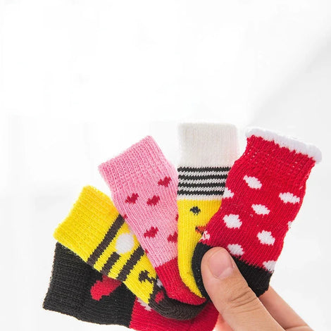 4Pcs Cute Pet Dog Socks, Anti-Slip Paw Protectors for Small Breeds (Chihuahua, Yorkie, Spitz)