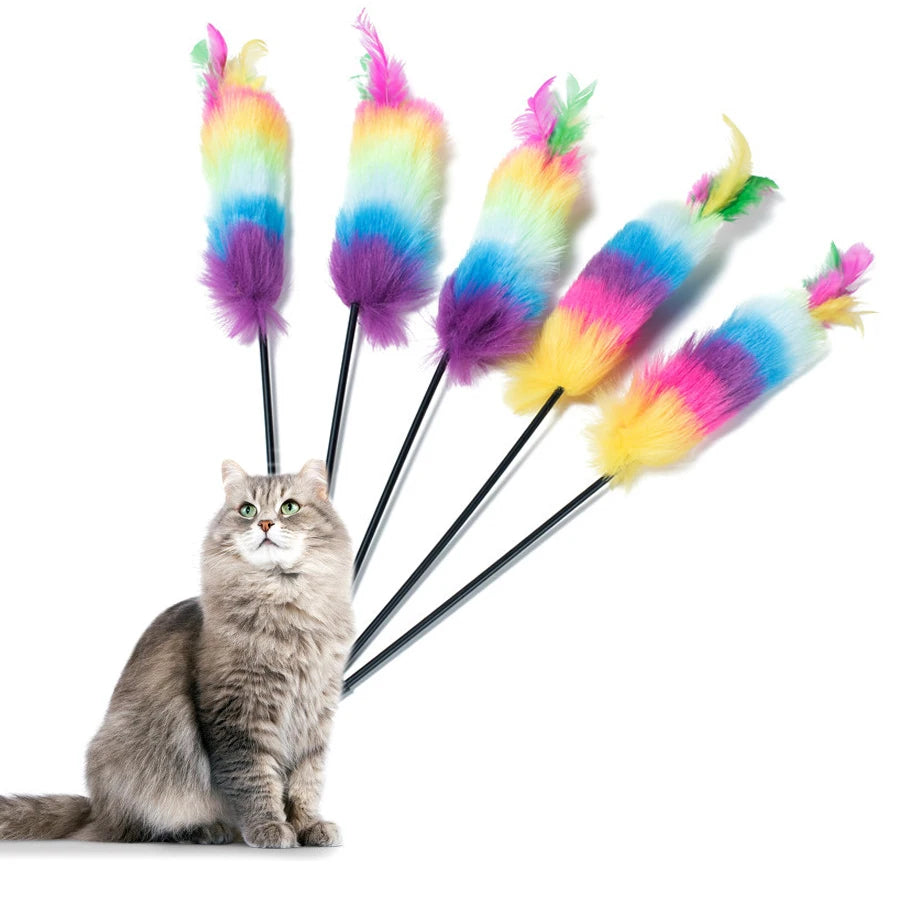 Colorful Feather Teaser Wand - Interactive Cat Toy for Play & Exercise