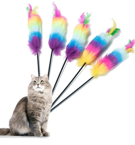 Colorful Feather Teaser Wand - Interactive Cat Toy for Play & Exercise