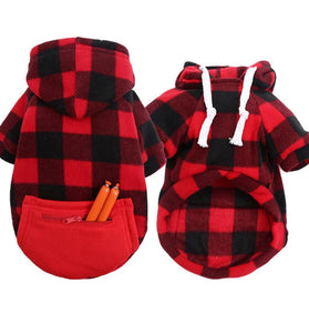 Winter Dog Hoodie - Warm Plaid Jacket with Pocket for Small to Large Dogs