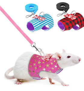 Striped Star Hamster Harness & Leash with Bowtie for Small Pets