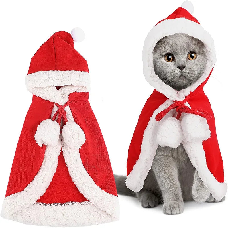 Santa Cat Costume – Red Cape with Scarf & Cloak for Pets