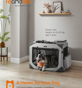 Collapsible XL Dog Crate with Metal Frame, Oxford Fabric, Mesh, and Handle