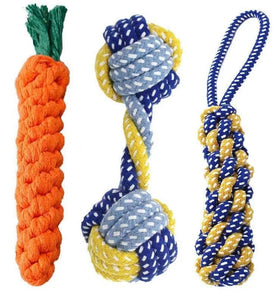 Carrot Knot Rope Dog Toy - Durable Cotton Chew Ball & Dumbbell