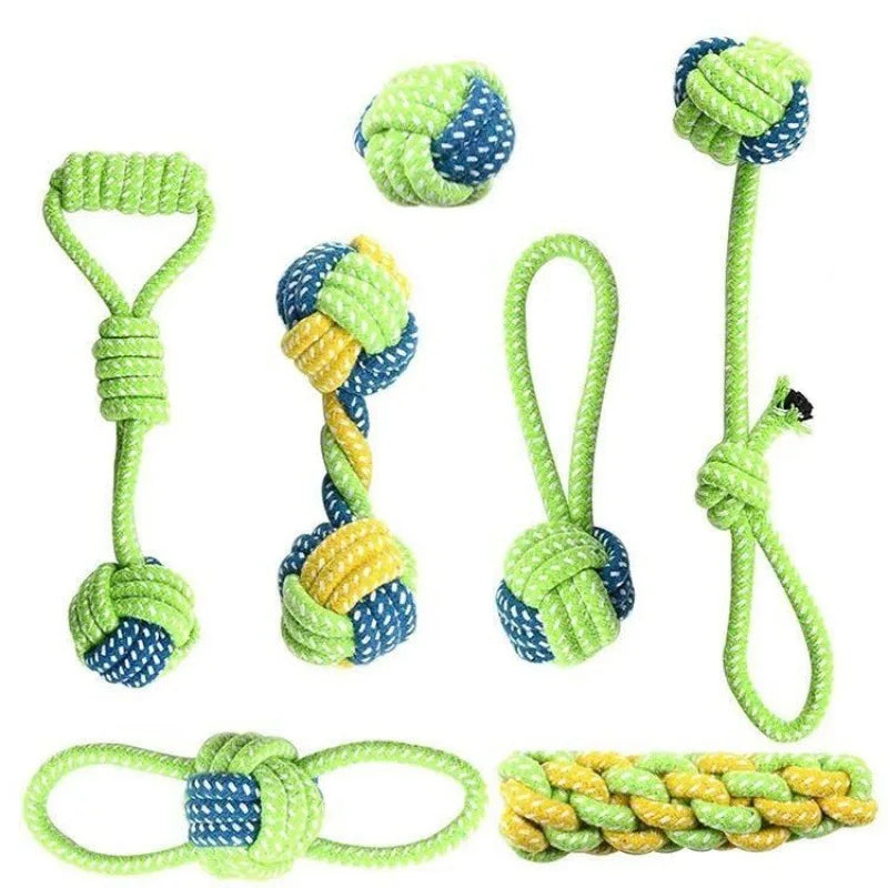 Interactive Cotton Rope Dog Toy - Ball & Toothbrush Chew for Puppies