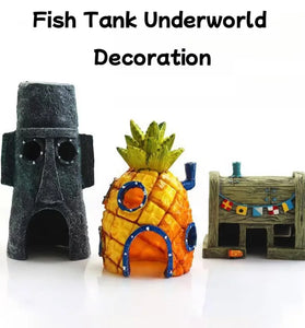 Cartoon Pineapple House Aquarium Decoration (Octopus, Crab, Shelter)