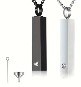 Stainless Steel Memorial Bar Pendant – Ashes Keepsake Necklace for Men & Women