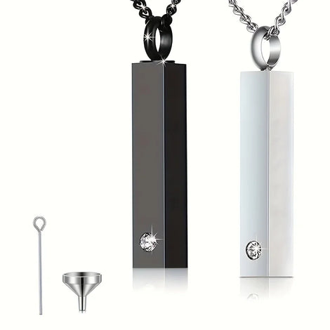 Stainless Steel Memorial Bar Pendant – Ashes Keepsake Necklace for Men & Women