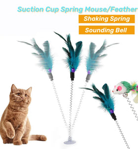 Interactive Spring Cat Toy with Suction Cup & Feather Mouse