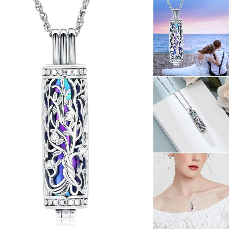 Tree of Life Cylinder Urn Necklace – Ashes Memorial Jewelry for Men & Women