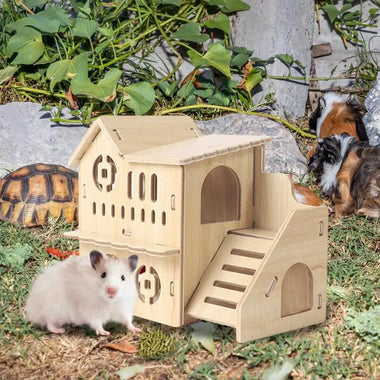 Wooden Hamster & Guinea Pig House with Doors, Window & Multi-Chamber