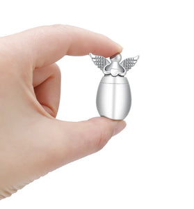 Small Keepsake Urn with Angel Wings - Mini Stainless Steel Cremation Urn for Ashes