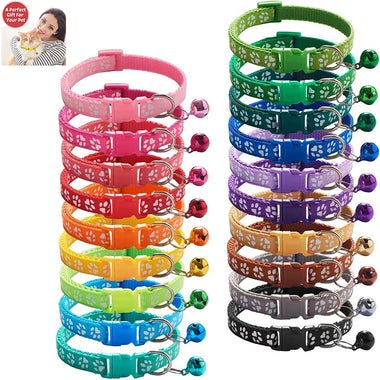 Pet Collar with Bell & Paw Print Pattern