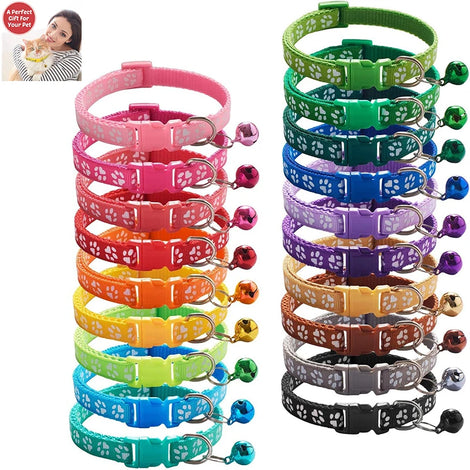 Pet Collar with Bell & Paw Print Pattern