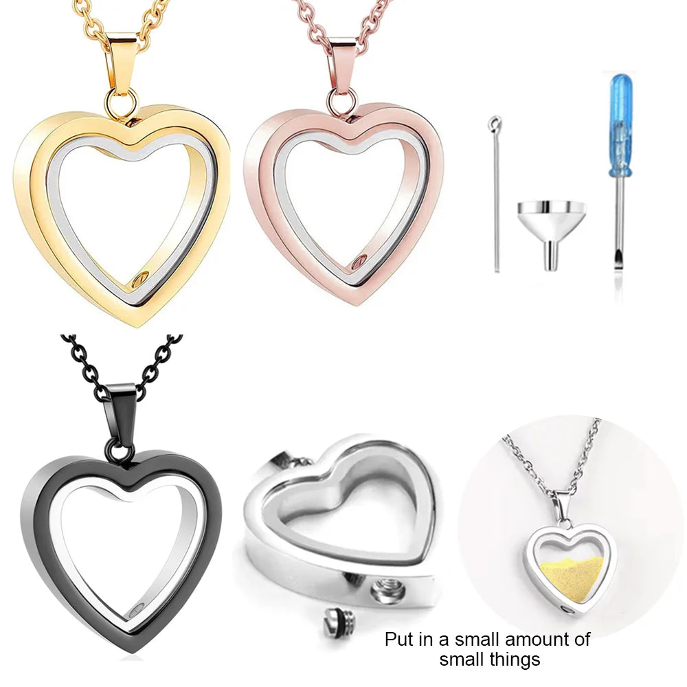 Stainless Steel Glass Heart Cremation Necklace - Ashes Holder Memorial Pendant for Men & Women