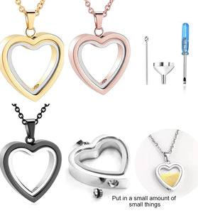 Stainless Steel Glass Heart Cremation Necklace - Ashes Holder Memorial Pendant for Men & Women