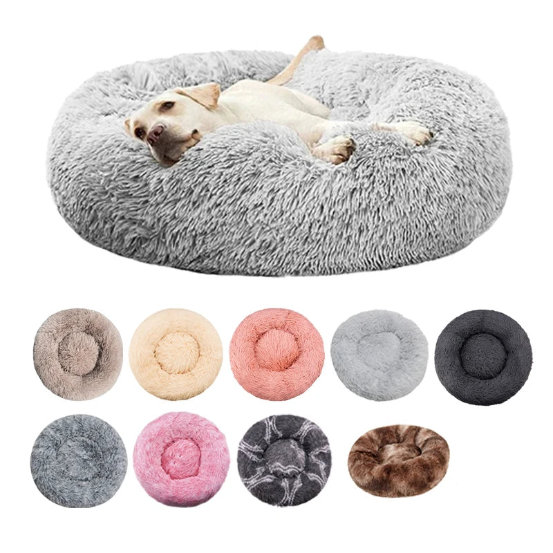 Round Dog Bed, Winter Warm Plush Basket, Washable for Small to Large Dogs & Cats