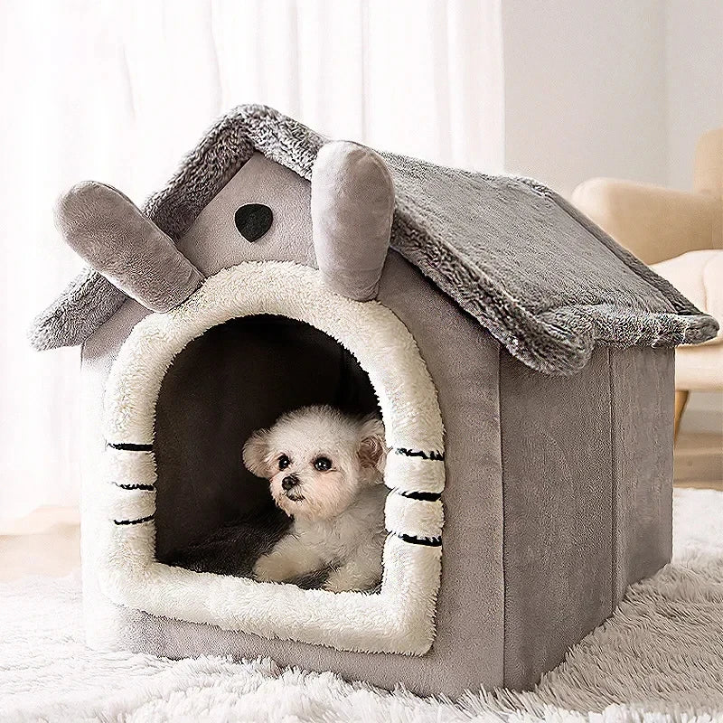 Folding Pet House for Small to Medium Dogs & Cats, Winter Mattress & Puppy Basket